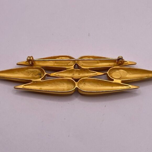 PARK LANE Modernistic Satin Matte Gold Tone Brooch Vintage 4” Wide - Picture 7 of 8